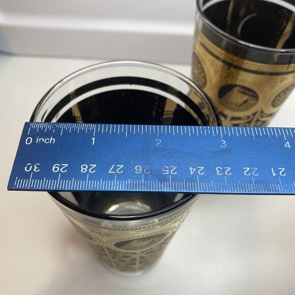 Set of 2 1965 Libbey Rock of Gibraltar Prudential Highball Glasses Gold & Black - Picture 9 of 9